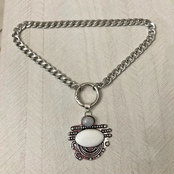 925 Sterling silver overlay crystal quartz & white agate gemstone boho necklace - Picture 10 of 11